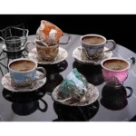 Ahu Tiryaki Desenli Mix Kahve Seti 18 Parça-Nikel