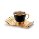 Busem Selçuklu Tırtıklı Siyah Kahve Seti-Altın - Görsel 4